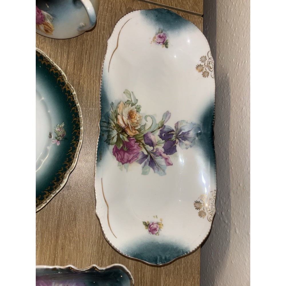 Antique German Porcelain Dish Lot C.T. Silesia Crown China Green Floral Vintage - Picture 4 of 16